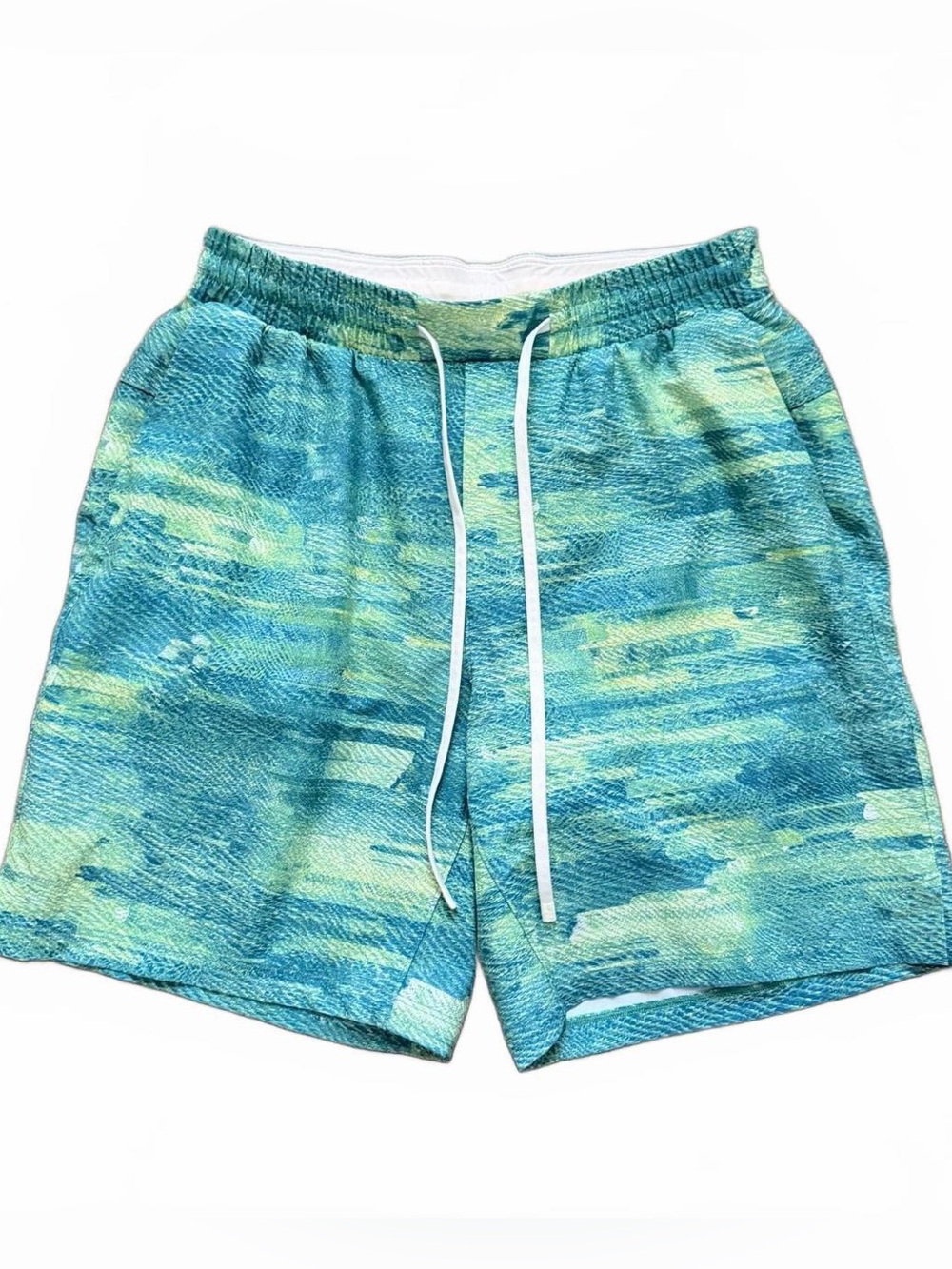 Lululemon Men's Teal Watercolor Pattern Swim Shorts - Unbranded
